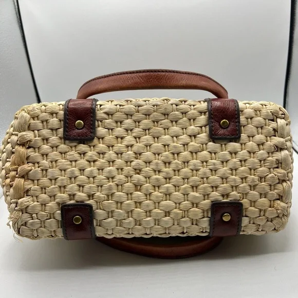 New Fossil Vintage Reissue Large Woven Straw Leather Trim Handbag, $198 - Picture 7 of 15